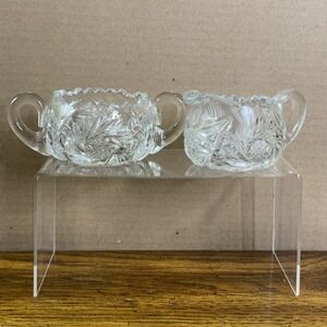 Antique American Brilliant Glass Creamer &‎ Sugar ABP EAPG